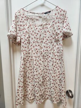 SHEIN Cream Dress with Red Floral Print